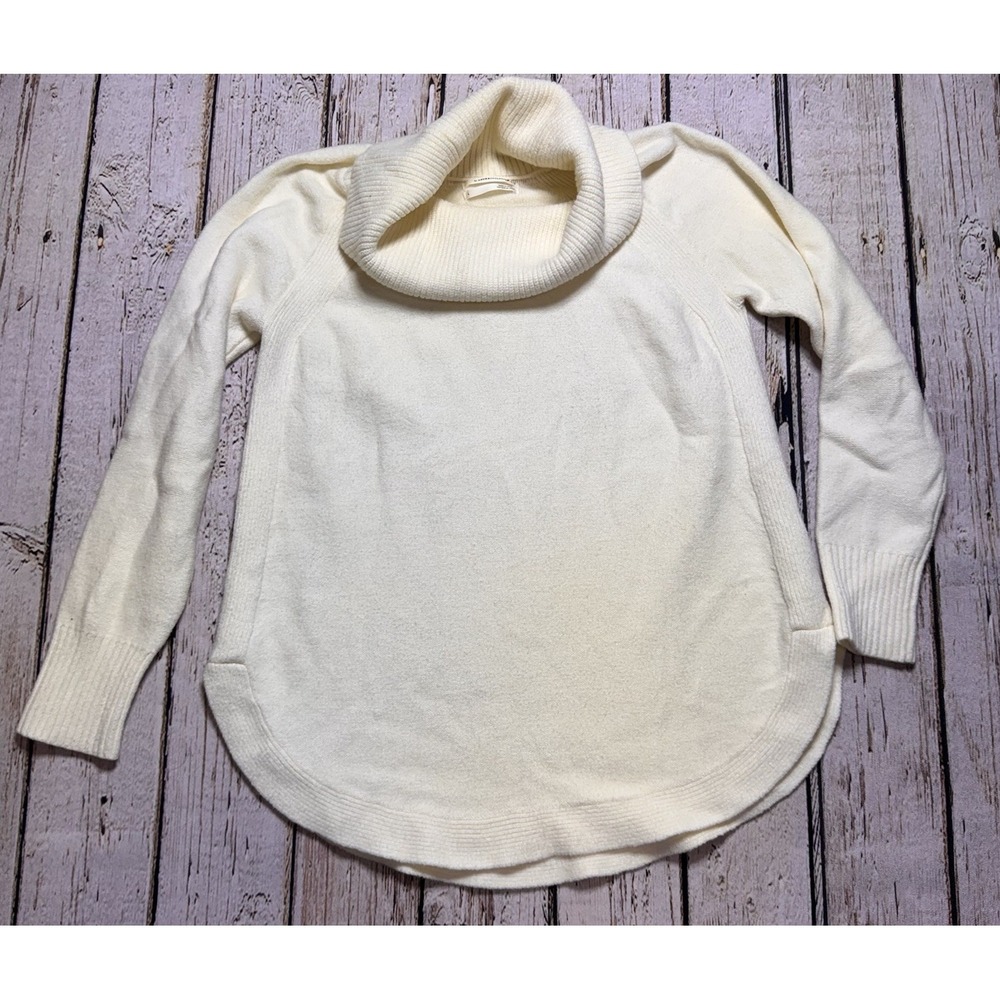 By‎ Anthropologie Size L Cowl Turtleneck Knit Sweater Ivory Round Hem